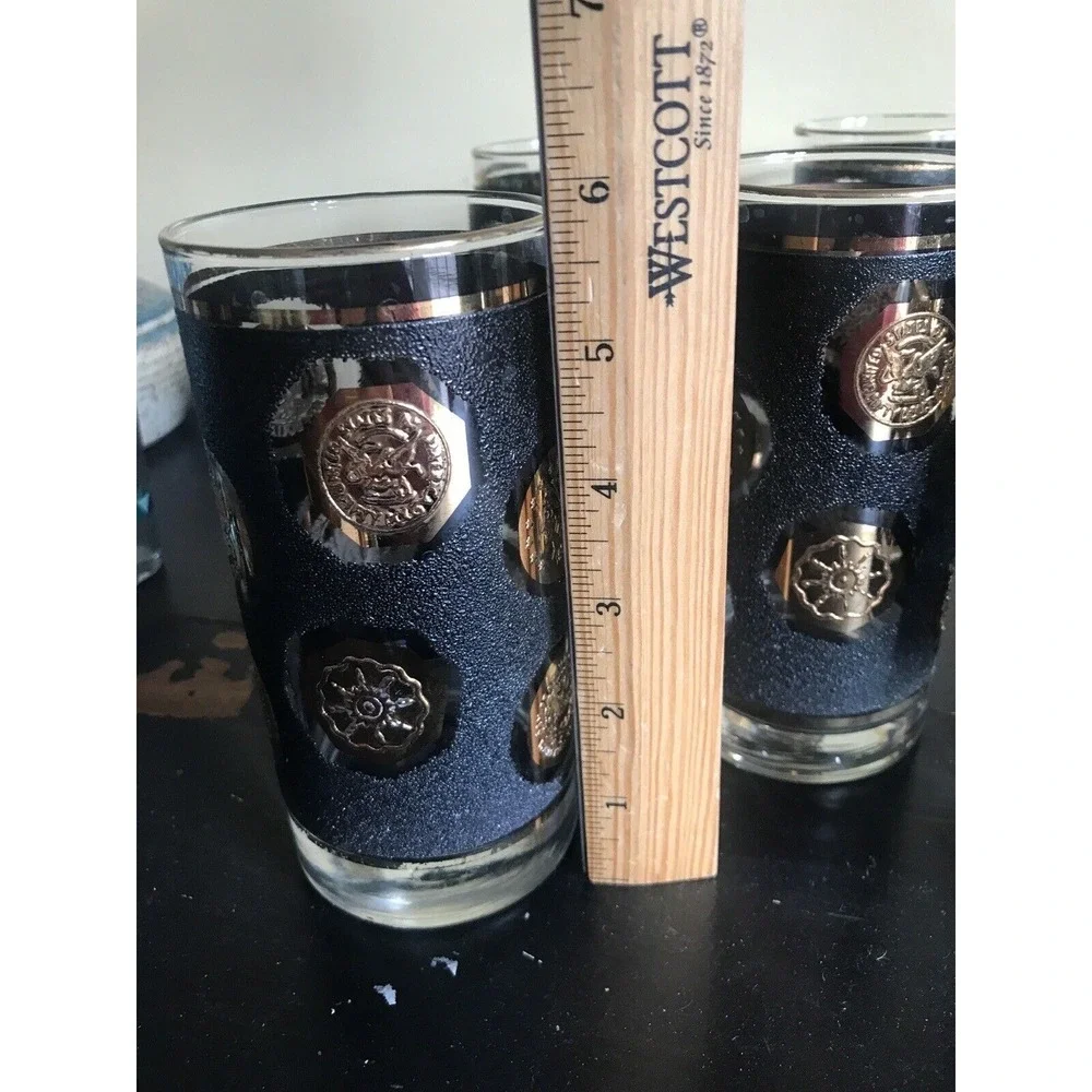 Libbey Black With Gold Coin Highball‎ Tea Glasses Set Of 2